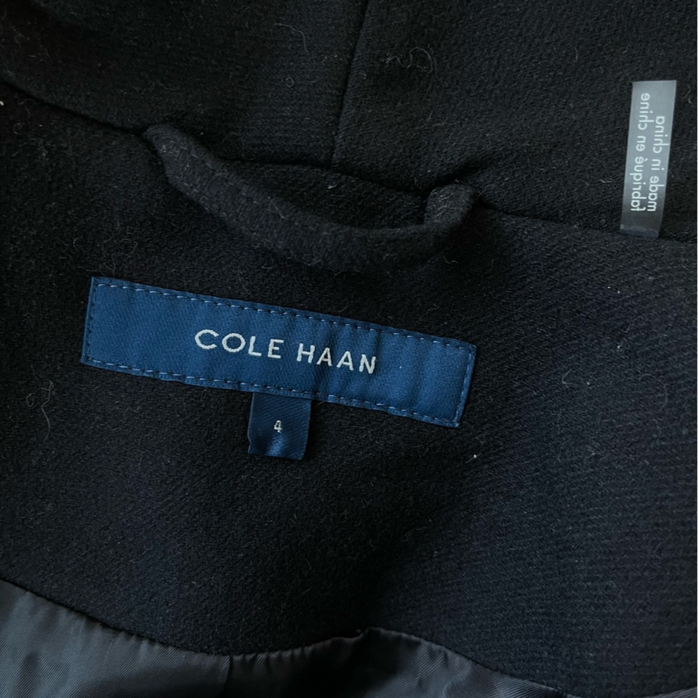 Cole Haan Wool Asymmetric Zip Coat | Minimalist Black Long Coat | Size 4 - Picture 8 of 12
